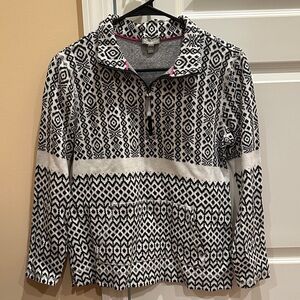 Talbots Sweater WMNS M Black White Fair-Isle Half Zip Pullover Winter Chalet Top
